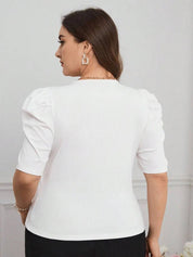 KOTTY Women Plus Size Puff Sleeves Fitted Top