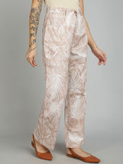 Kotty Women Floral Printed Straight Fit High-Rise Cotton Regular Trousers