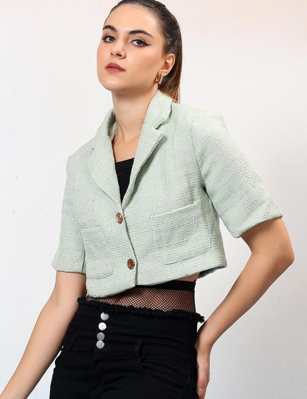 Kotty Notched Lapel Single Breasted Crop Blazer