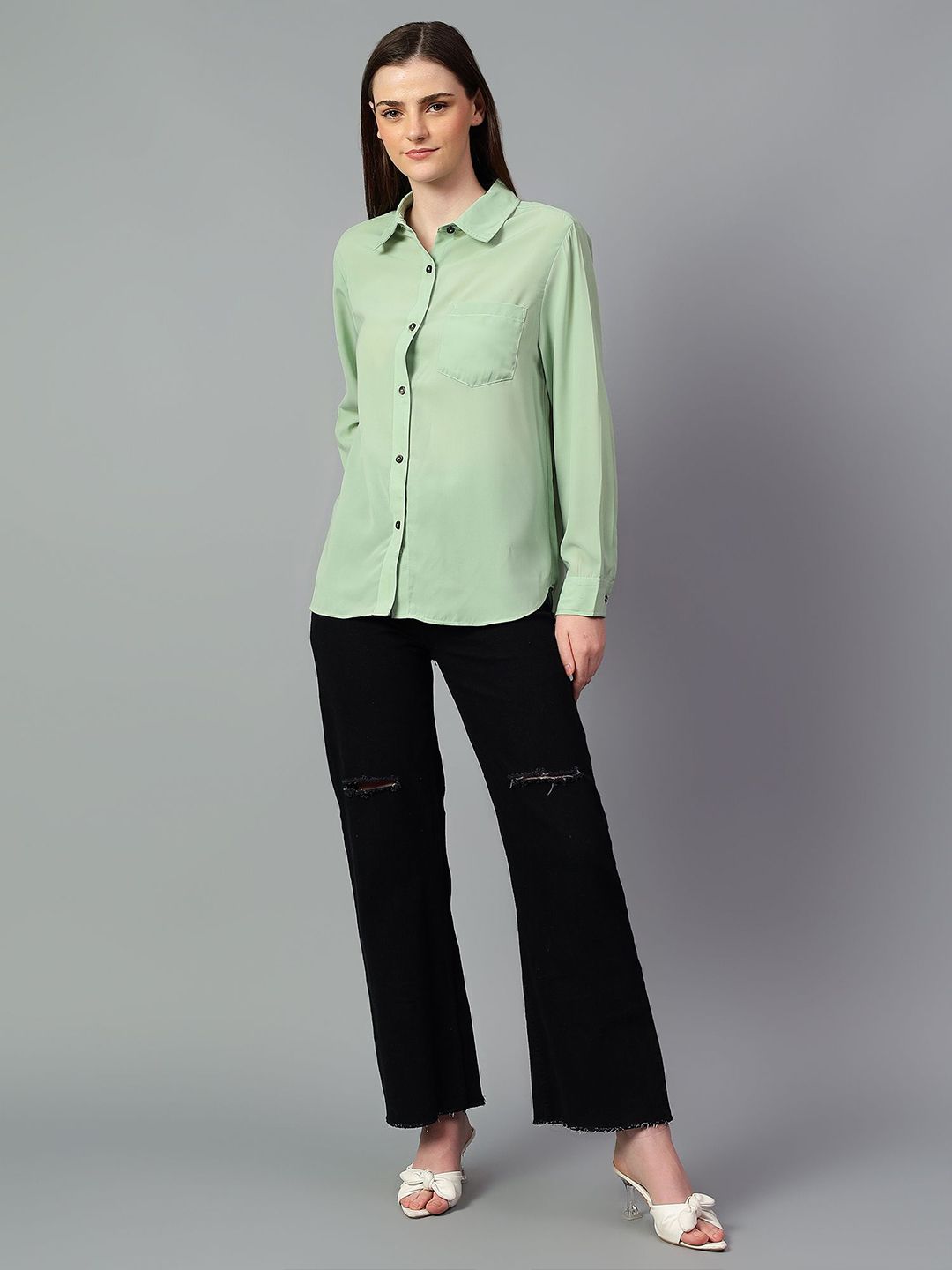 Kotty Women Comfort Spread Collar Solid Oversized Casual Shirt