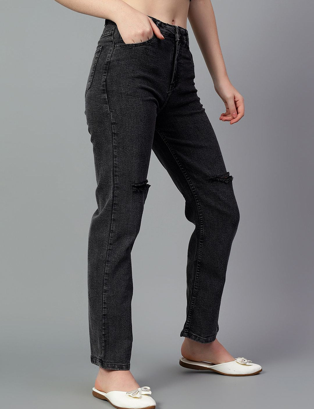 Kotty Women High-Rise Slash Knee Cotton Stretchable Jeans