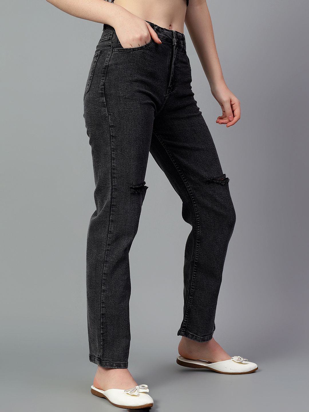 Kotty Women High-Rise Slash Knee Cotton Stretchable Jeans