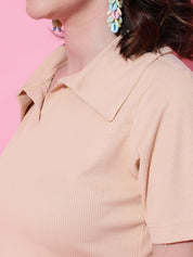 Kotty Women Solid Shirt Collar Cotton Top