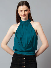 Kotty Women Solid Halter Neck Satin Top