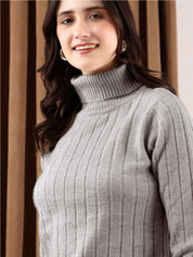 Kotty Women Turtle Neck Ribbed Pullover Sweater