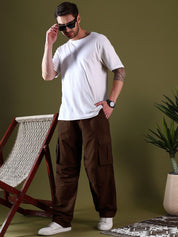 Kotty Men Relaxed Low-Rise Easy Wash Pleated Cargos Trousers