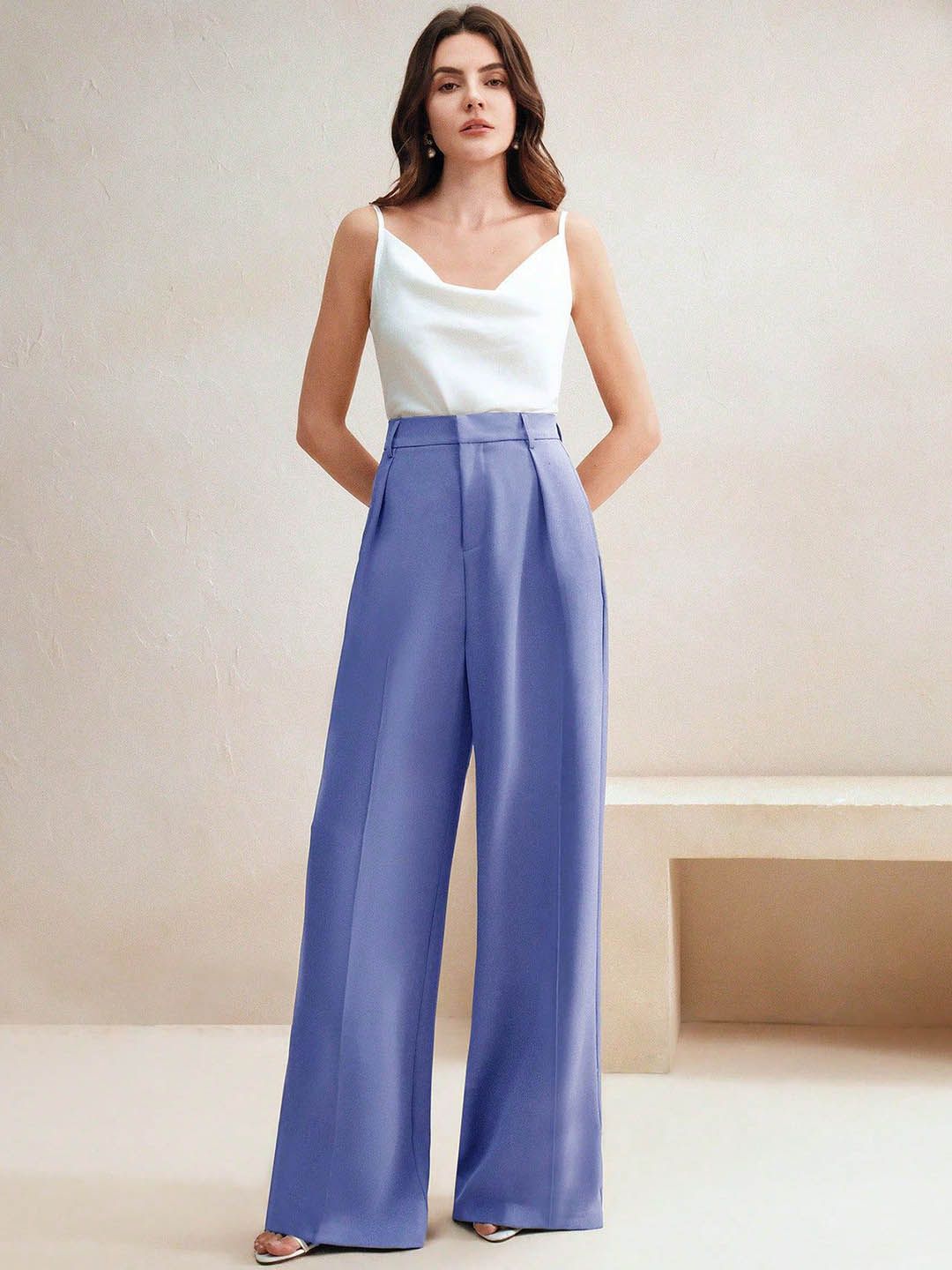 Kotty Women Solid Pleated High-Rise Relaxed Fit Formal Trousers