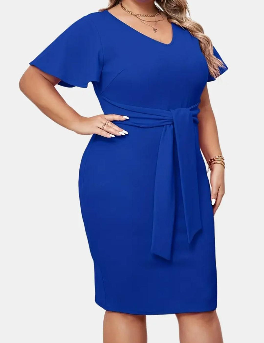 CURVE BY KOTTY Women V-Neck Plus Size Bodycon Knee Length Dress