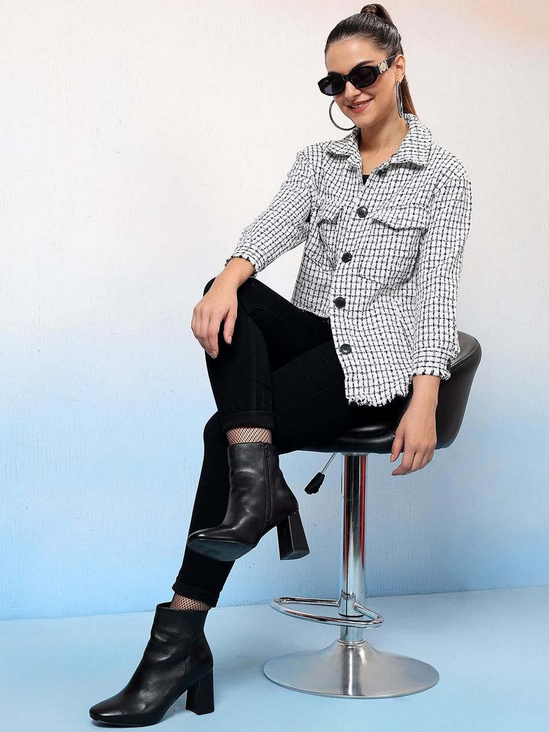  Kotty Checked Shawl Collar Coats

