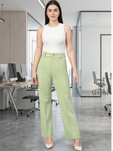 Green Regular Fit High-Rise Trousers for Women | Kotty