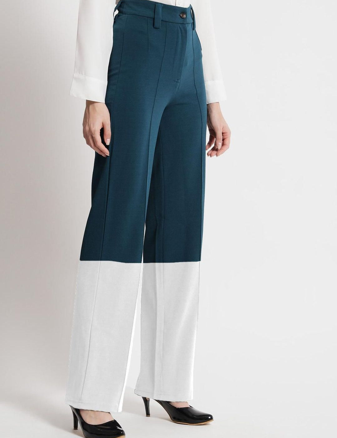 Kotty Women Colourblocked High-Rise Straight Fit Easy Wash Regular Trousers