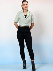 Kotty Notched Lapel Single Breasted Crop Blazer