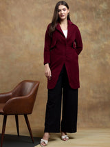 Kotty Solid Notched Lapel Longline Overcoat