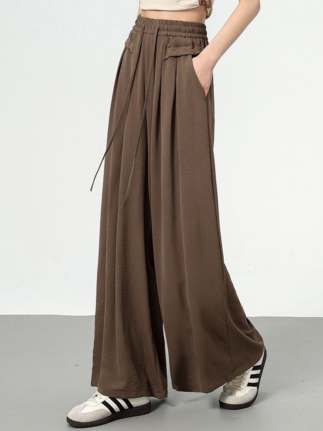 Kotty Women Relaxed Straight Leg High-Rise Pleated Wide Leg Trousers