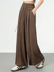 Kotty Women Relaxed Straight Leg High-Rise Pleated Wide Leg Trousers