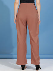 Kotty Women Classic Straight Fit High-Rise Pleated Trousers