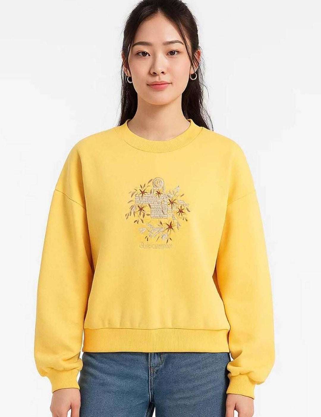 Kotty Women Floral Embroidered Full Sleeve Sweatshirt