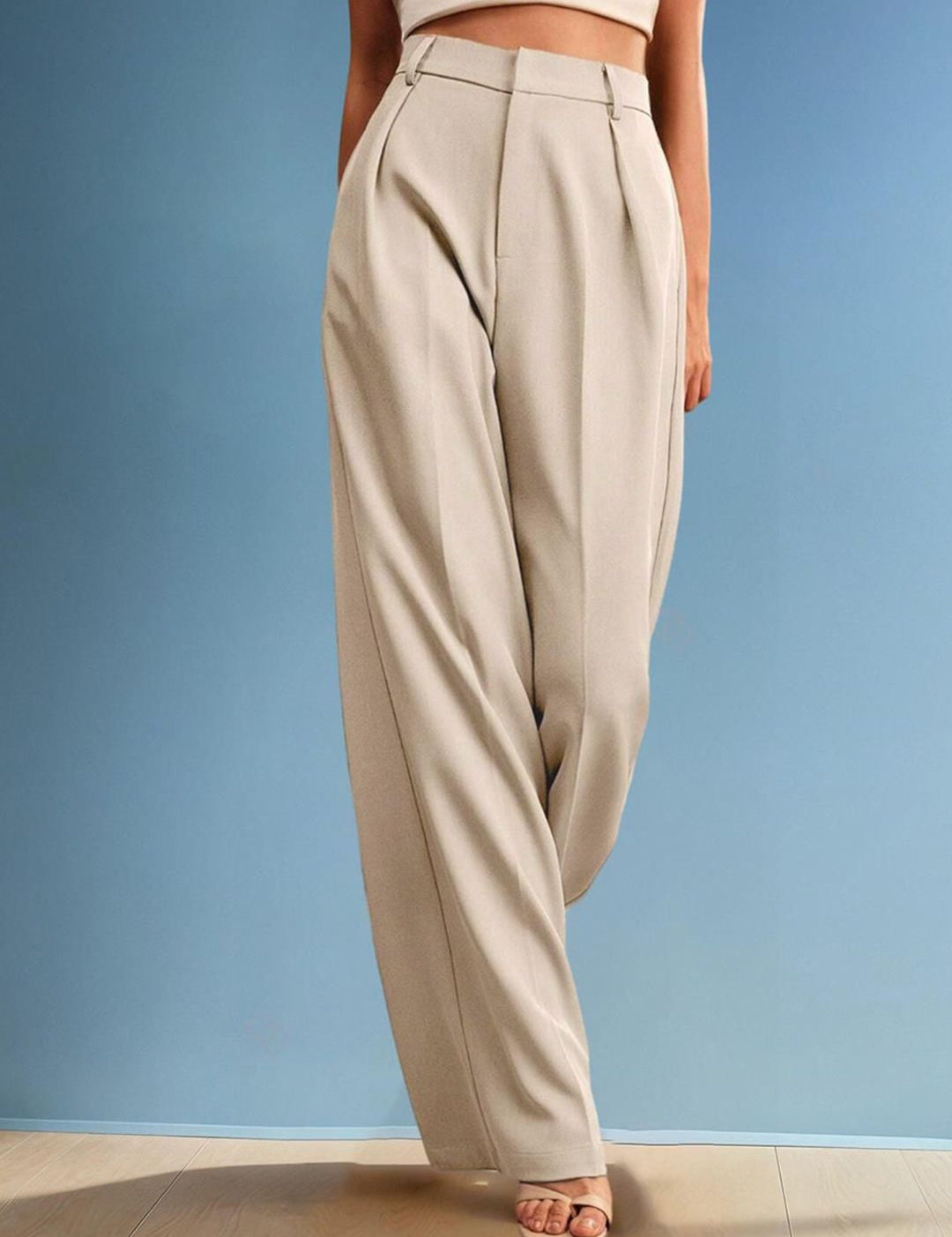 Kotty Women Cotton Straight Fit High-Rise Easy Wash Pleated Trousers