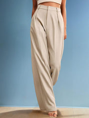 Kotty Women Cotton Straight Fit High-Rise Easy Wash Pleated Trousers