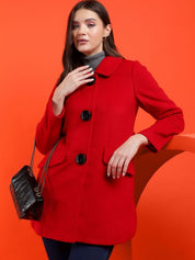 Kotty Women Solid Spread Collar Overcoat