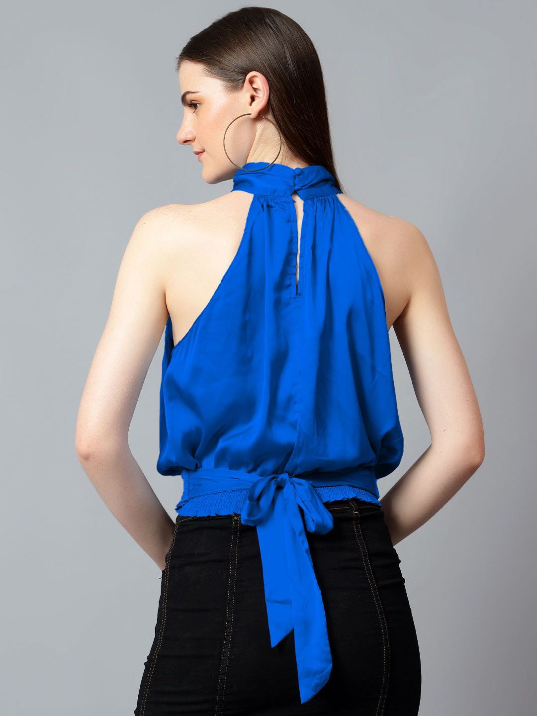 Kotty Women Solid Halter Neck Satin Top