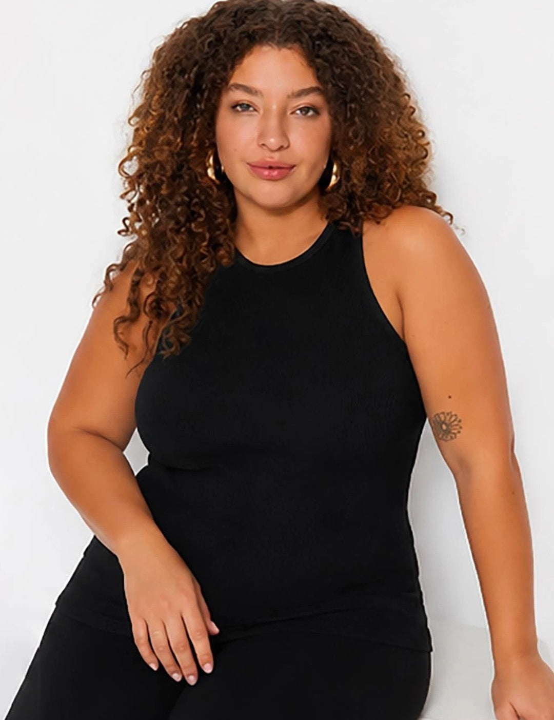 Kotty Women's Jet Black Round Neck Sleeveless Top | Basic Casual Top
