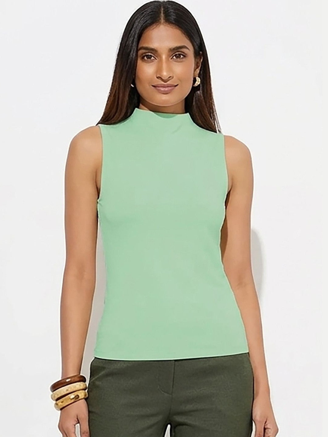 Kotty Top Forest Green Women's High Sleeveless Fashion