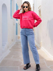 Kotty Women Typography Printed Round Neck Long Sleeves Pullover Sweatshirt