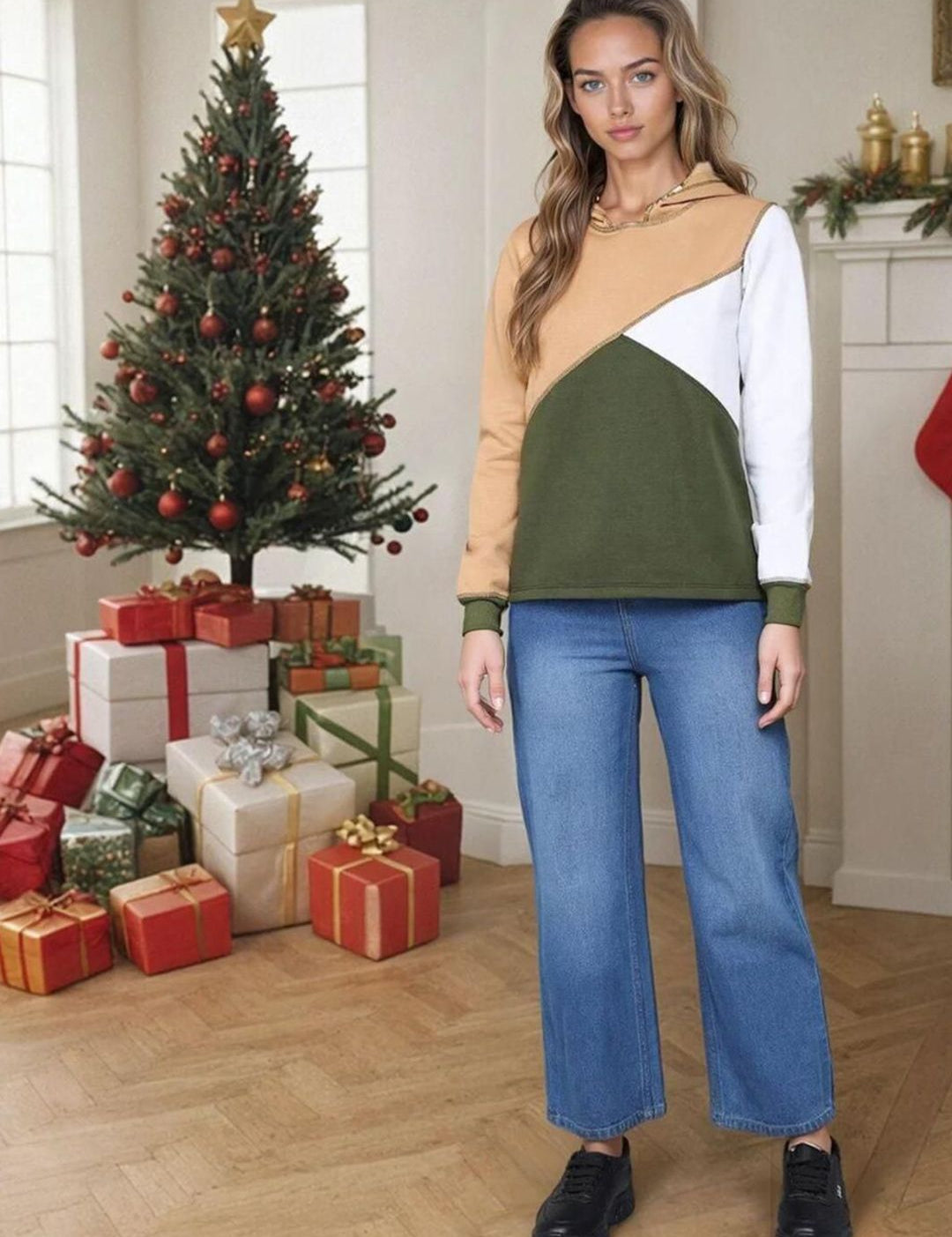 Kotty Women Colourblocked Hooded Sweatshirt