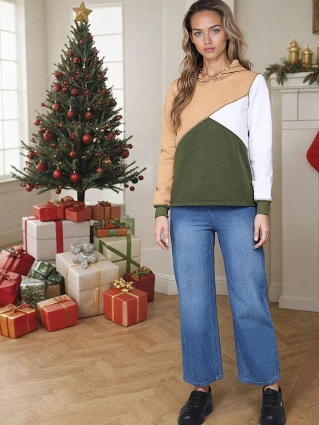 Kotty Women Colourblocked Hooded Sweatshirt