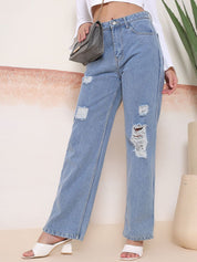 Kotty Women Jean High-Rise Flared Mildly Distressed Stretchable Jeans