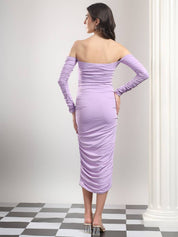 Kotty Women Off-Shoulder Ruched Bodycon Midi Dress
