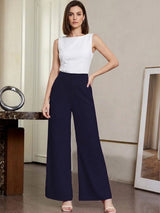 Blue Relaxed Fit High-Rise Trousers for Women | Kotty