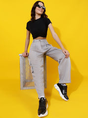 Kotty Women Relaxed Straight Leg Straight Fit High-Rise Easy Wash Pleated Cargos Trousers