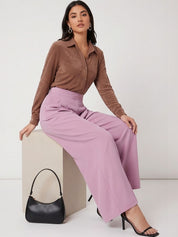 Pink Wide Leg High-Rise Trousers for Women | Kotty