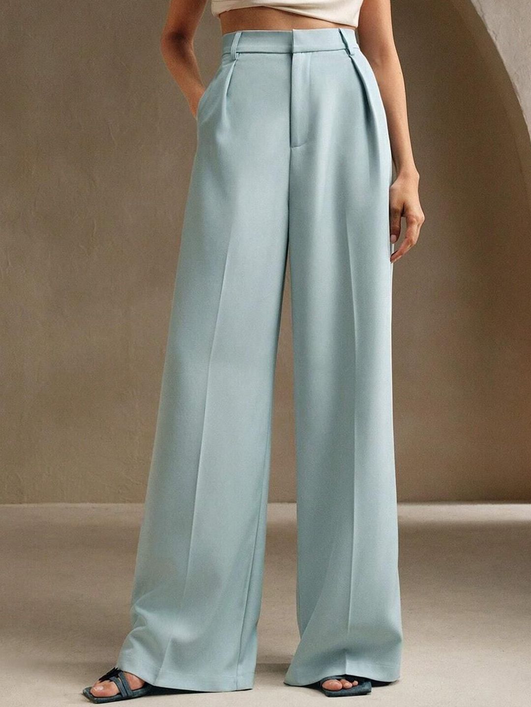Kotty Women Cotton Relaxed Straight Leg Straight Fit High-Rise Easy Wash Wide Leg Trousers