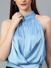 Kotty Women Solid Halter Neck Satin Top