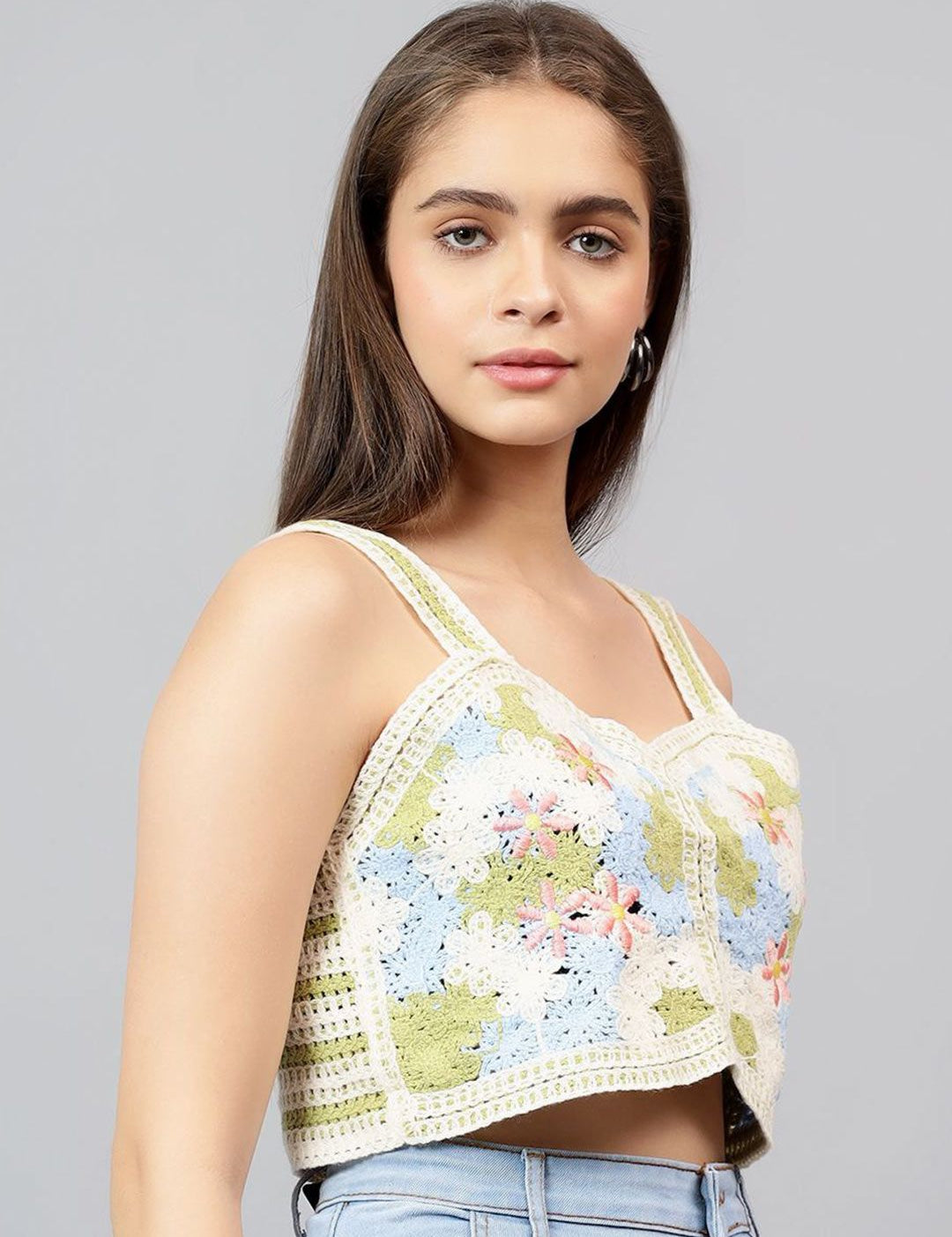 Kotty Women Self Design Square Neck Cotton Top