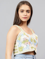 Kotty Women Self Design Square Neck Cotton Top