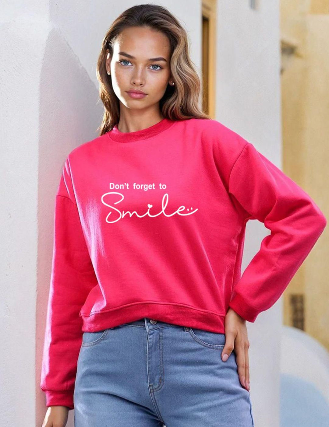 Kotty Women Typography Printed Round Neck Long Sleeves Pullover Sweatshirt