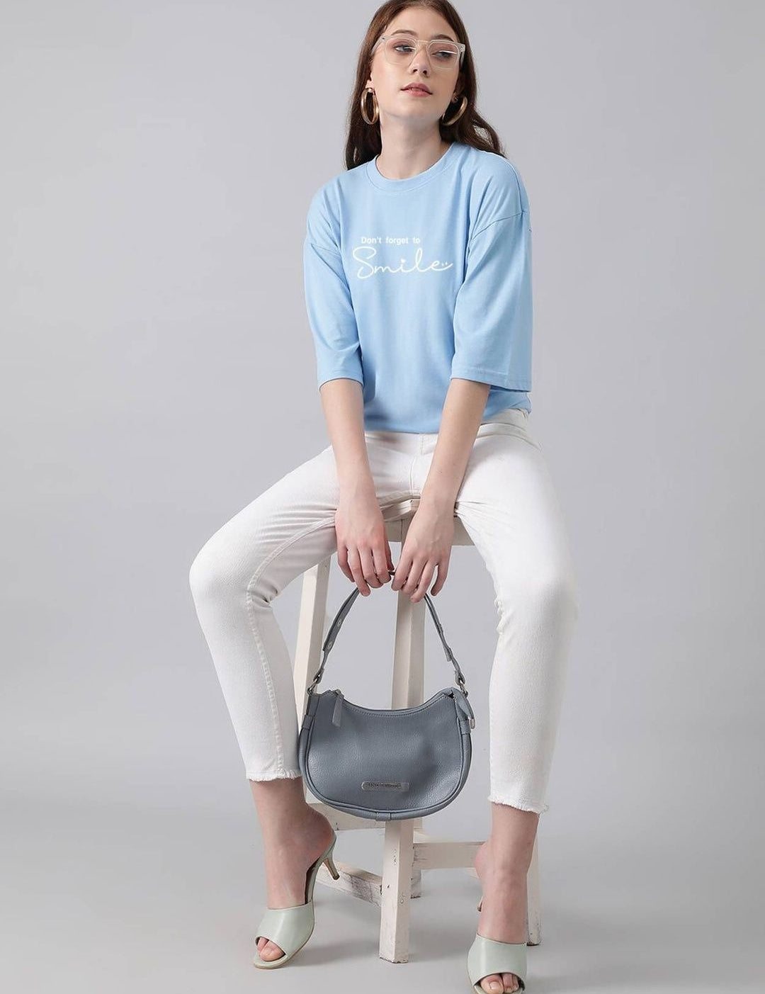 Kotty Women Typography Printed Drop-Shoulder Sleeves T-shirt