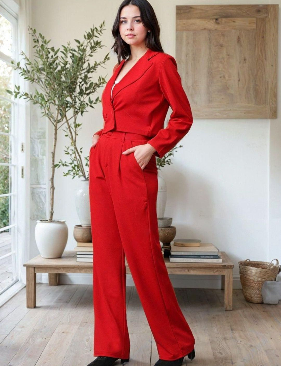 Kotty Lapel Collar Long Sleeves Coat With Trouser 
