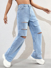 Kotty Women Straight Fit High-Rise Slash Knee Stretchable Jeans