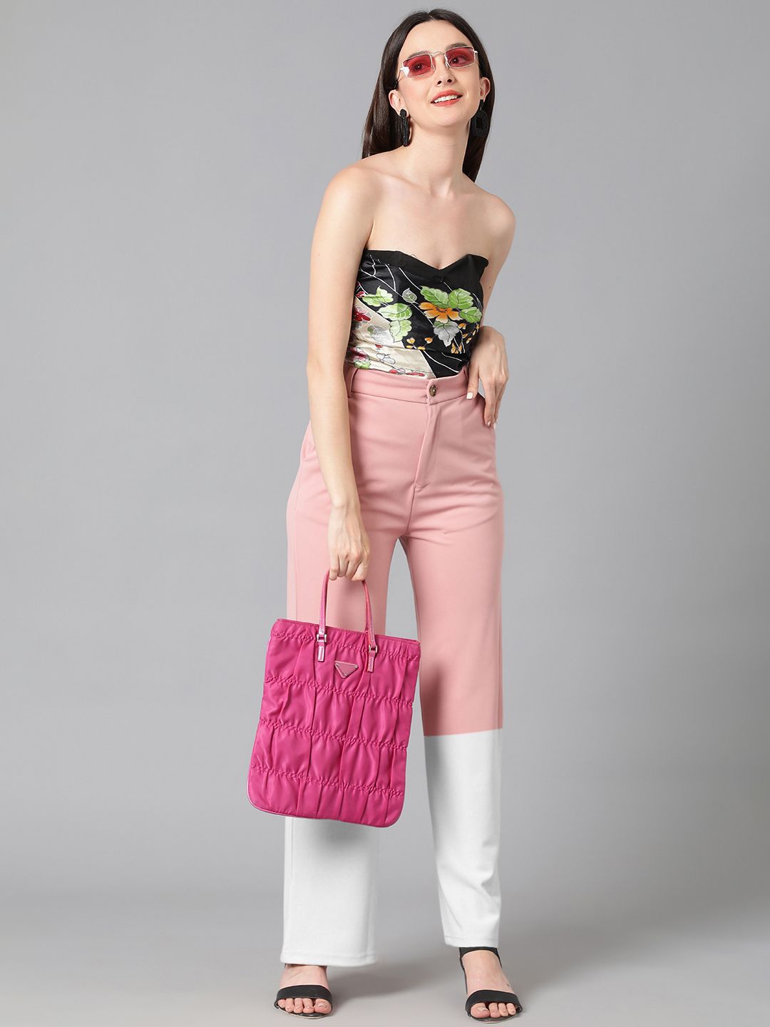 Kotty Women Colourblocked Straight Fit High-Rise Trousers