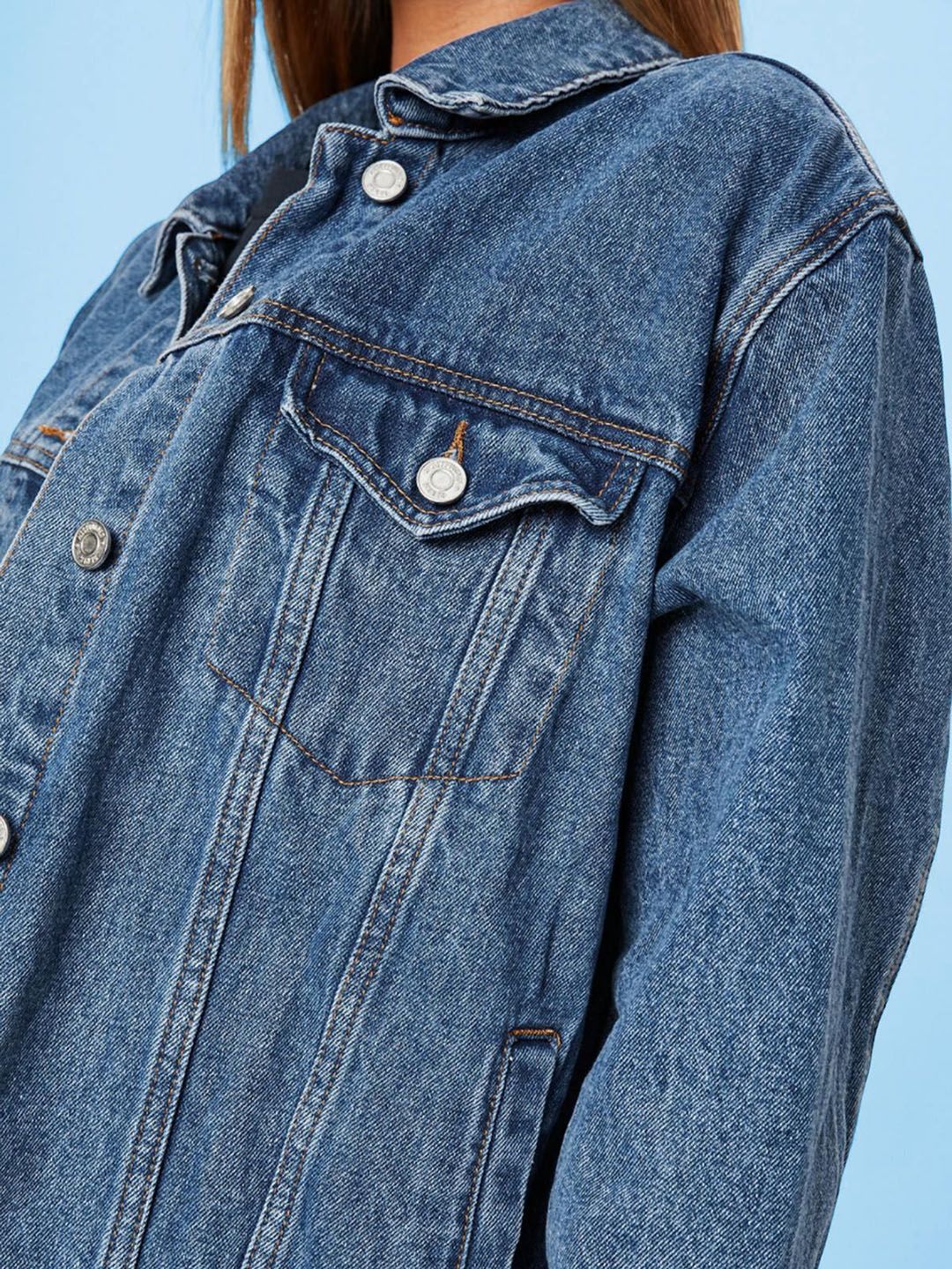 Kotty Women Spread Collar Solid Denim Casual Jacket