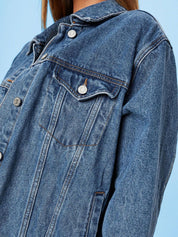 Kotty Women Spread Collar Solid Denim Casual Jacket