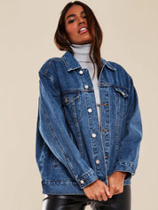 Kotty Women Spread Collar Solid Denim Jacket
