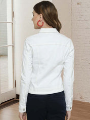 Kotty Women Spread Collar Solid Denim Jacket