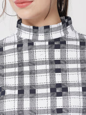 Kotty Women Checked Printed High Neck Short Sleeves Casual Top