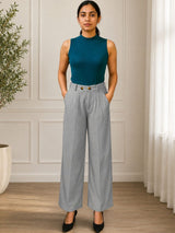 Grey Regular Fit High-Rise Trousers for Women | Kotty